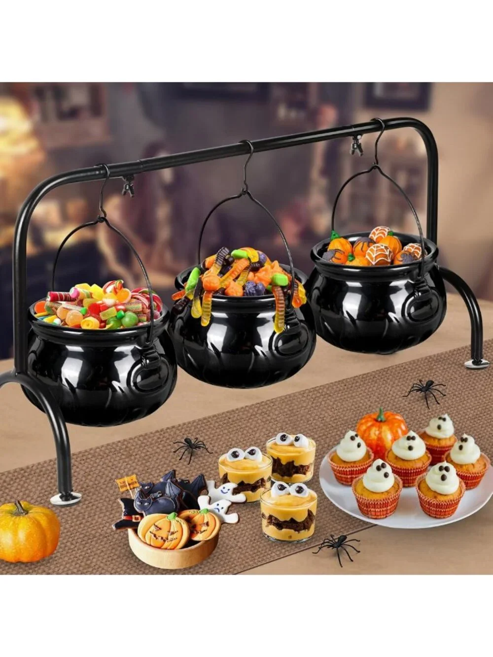 Spooky Halloween Party Decor - Set of 3 Ceramic Witches Cauldron Bowls
